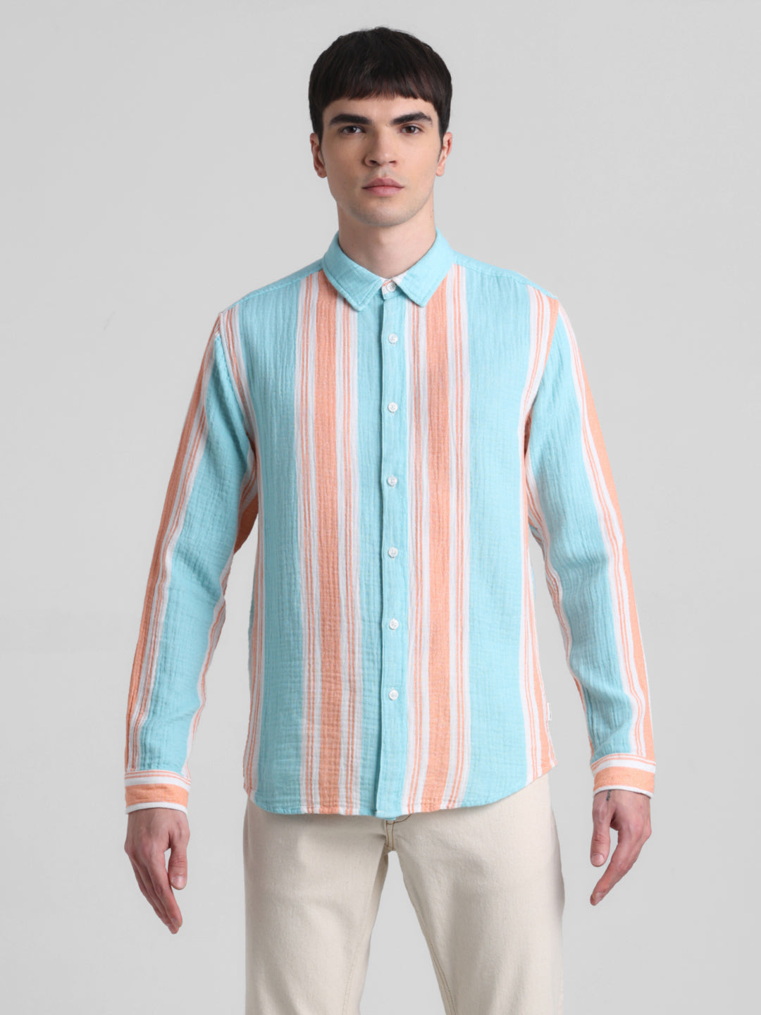 Light Blue Colourblocked Striped Shirt