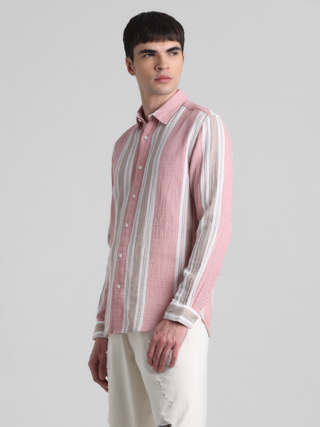 Light Pink Colourblocked Striped Shirt