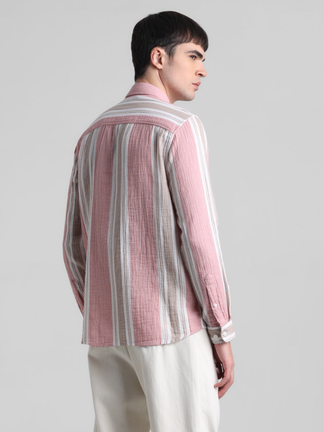 Light Pink Colourblocked Striped Shirt