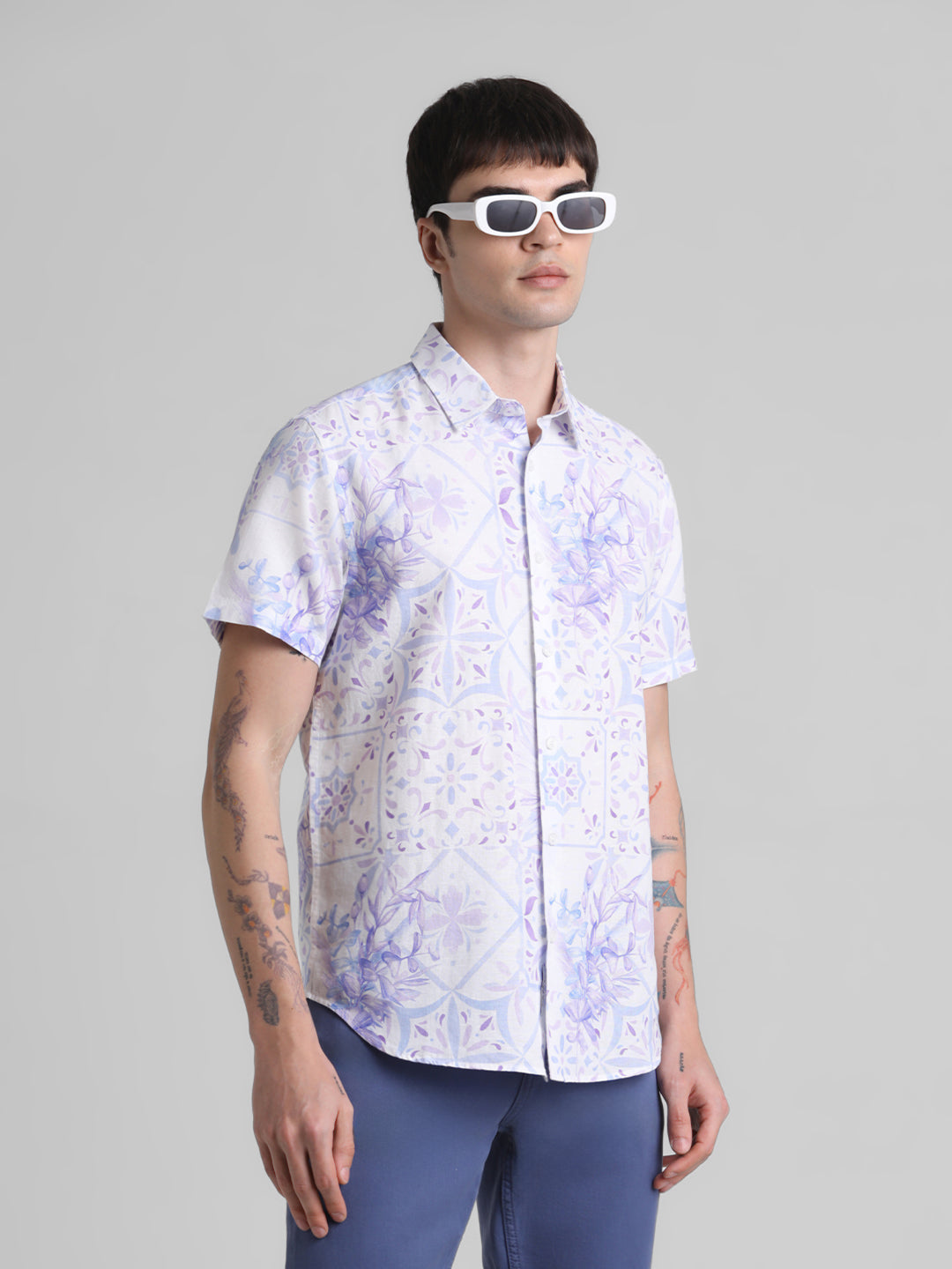Cotton Linen Blend Printed Shirt