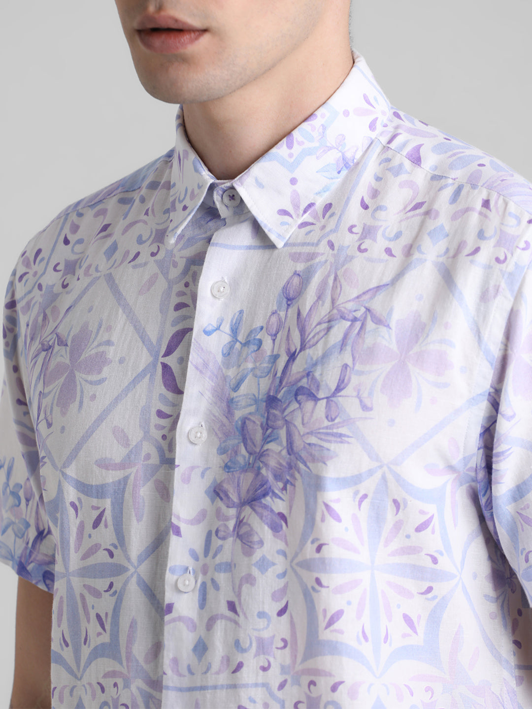 Cotton Linen Blend Printed Shirt