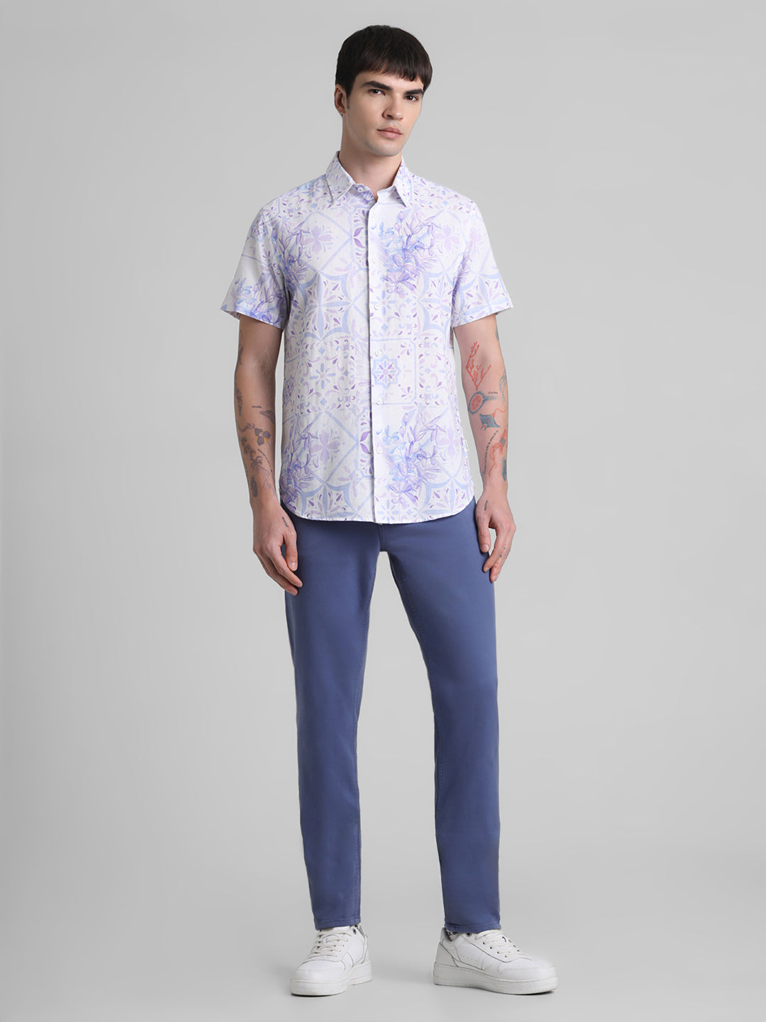Cotton Linen Blend Printed Shirt