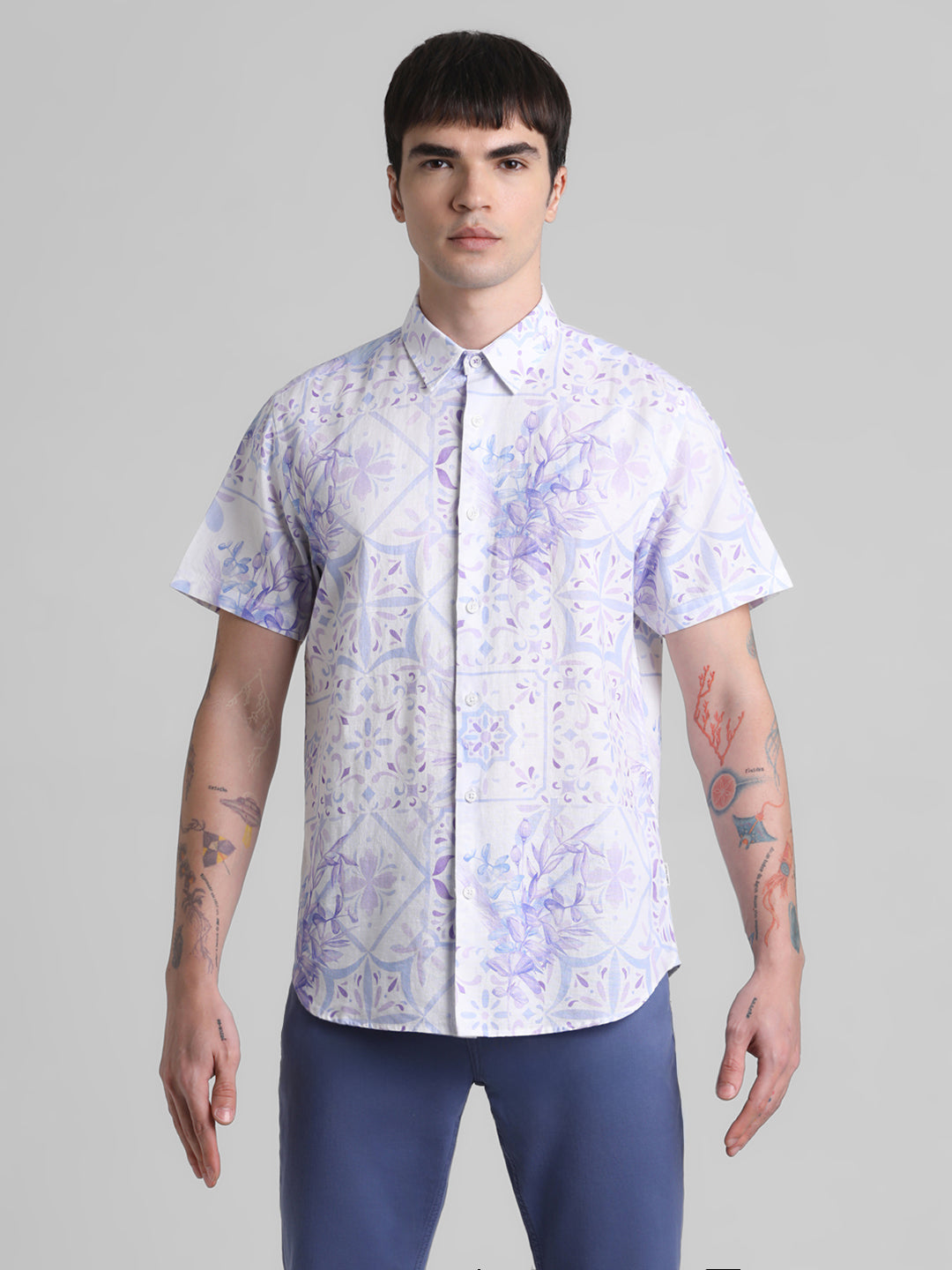 Cotton Linen Blend Printed Shirt