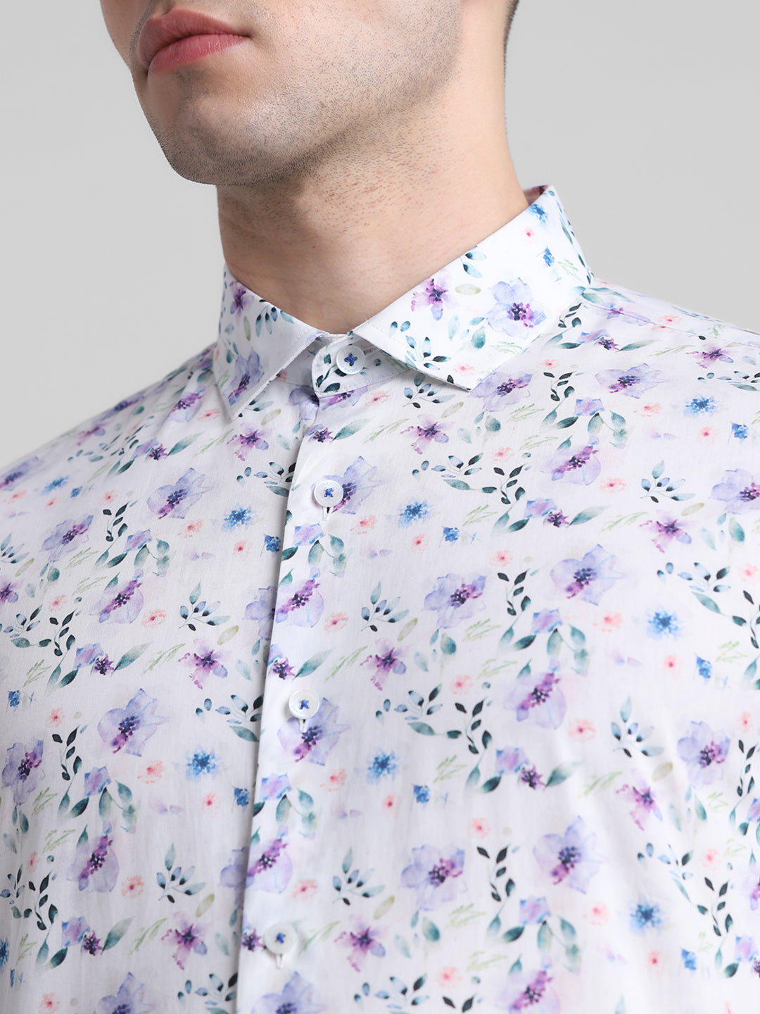 White Floral Print Shirt