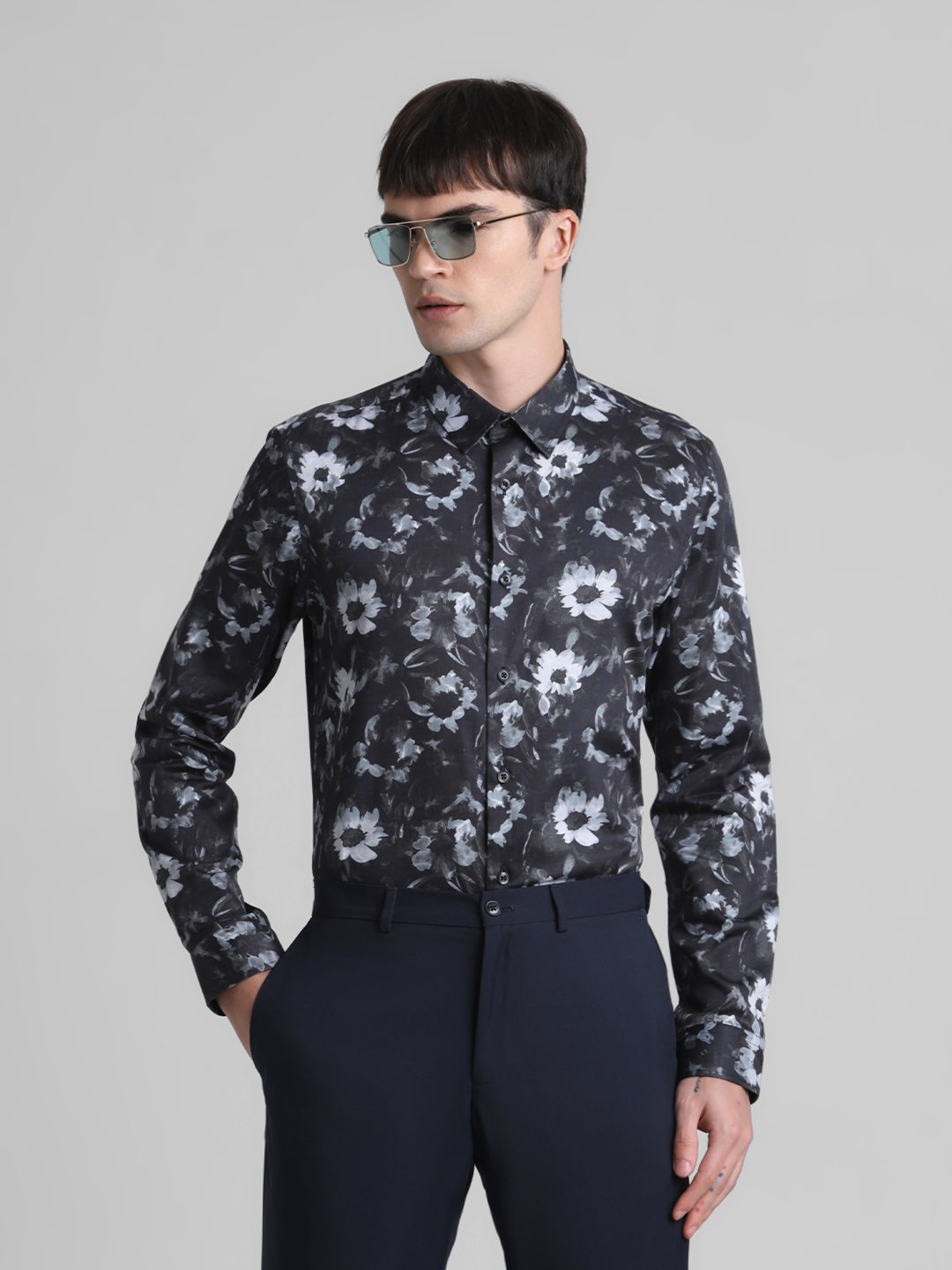 Black Floral Print Shirt