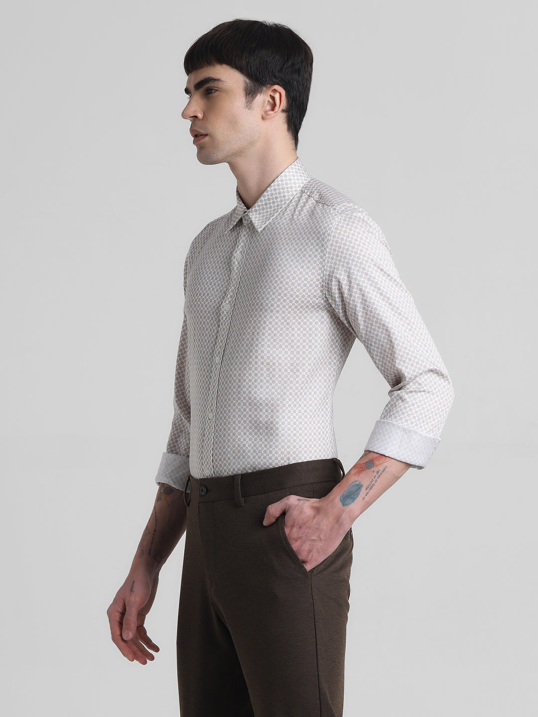 Light Brown Geometric Print Shirt