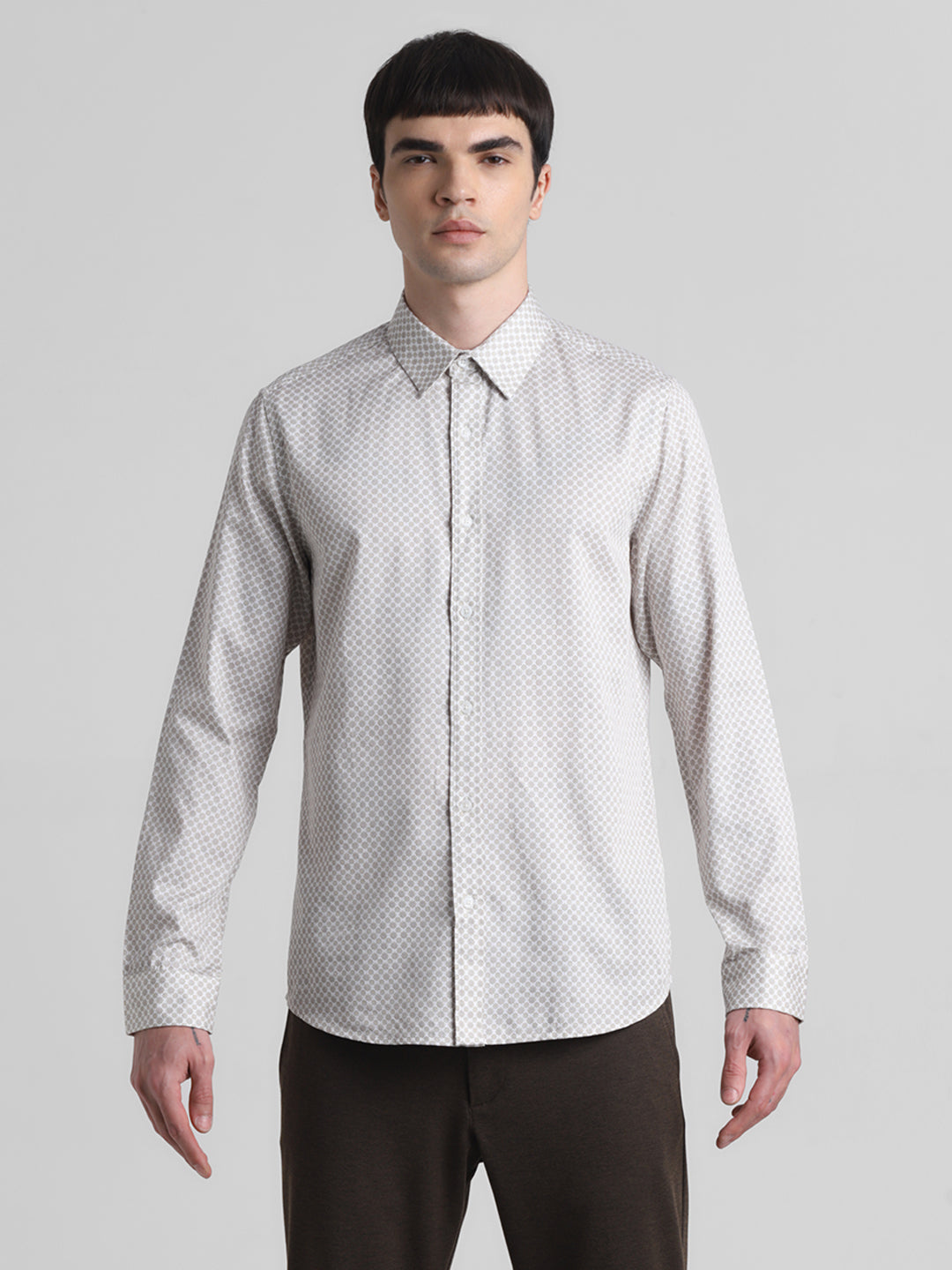 Light Brown Geometric Print Shirt