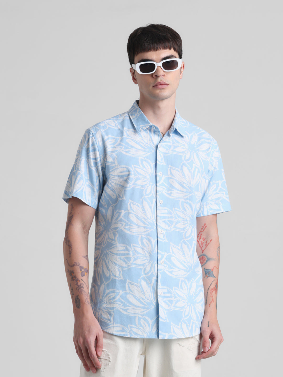 Blue Floral Short Sleeve Shirt