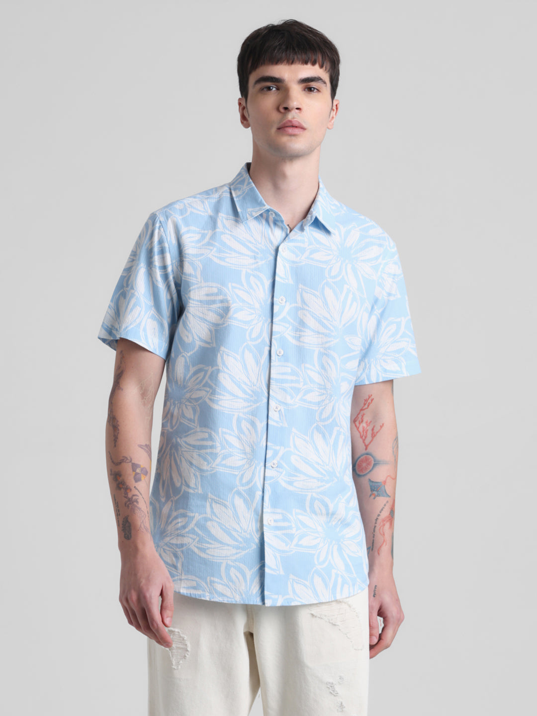 Blue Floral Short Sleeve Shirt
