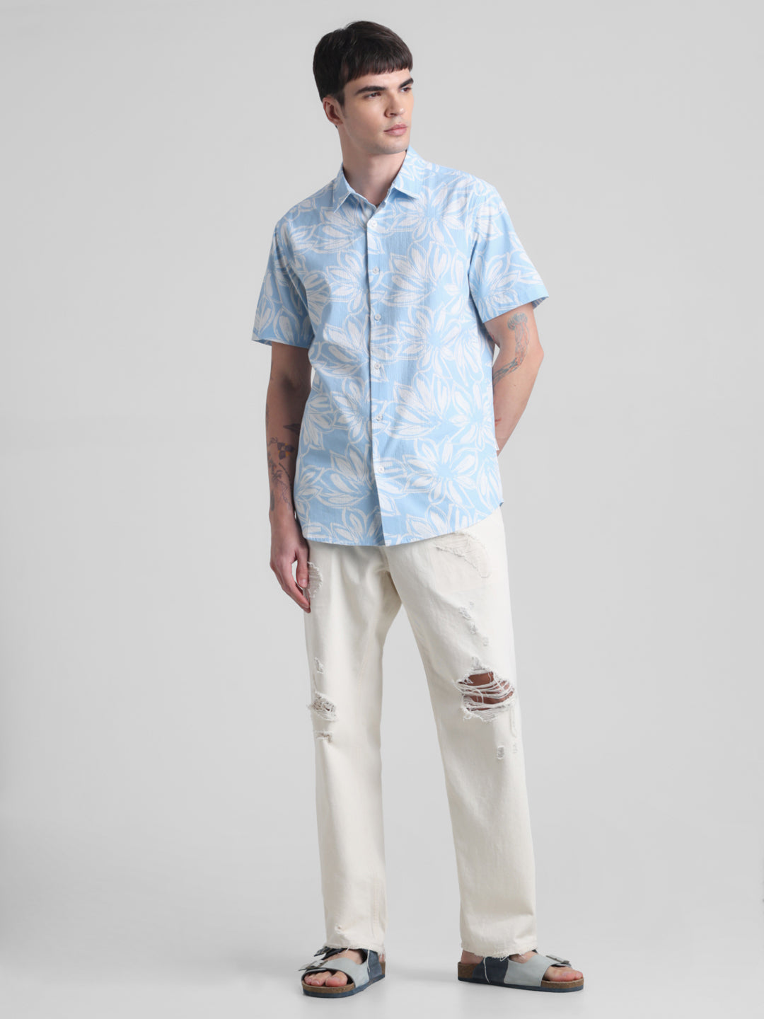 Blue Floral Short Sleeve Shirt