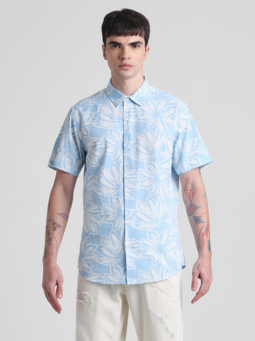Blue Floral Short Sleeve Shirt