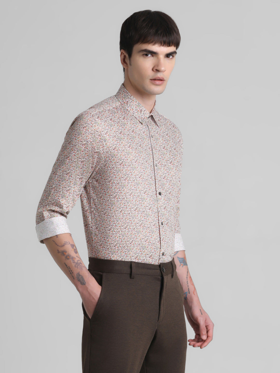 Brown Printed Cotton Shirt