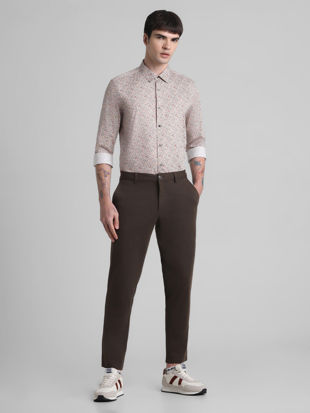 Brown Printed Cotton Shirt