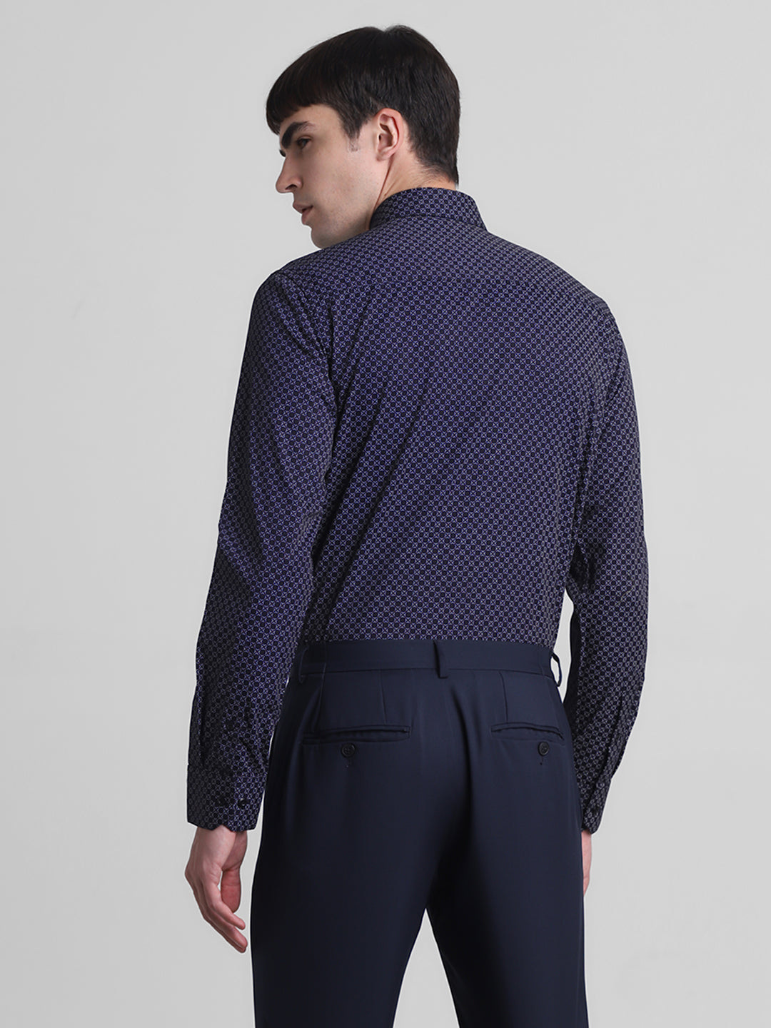 Navy Printed Full Sleeves Shirt