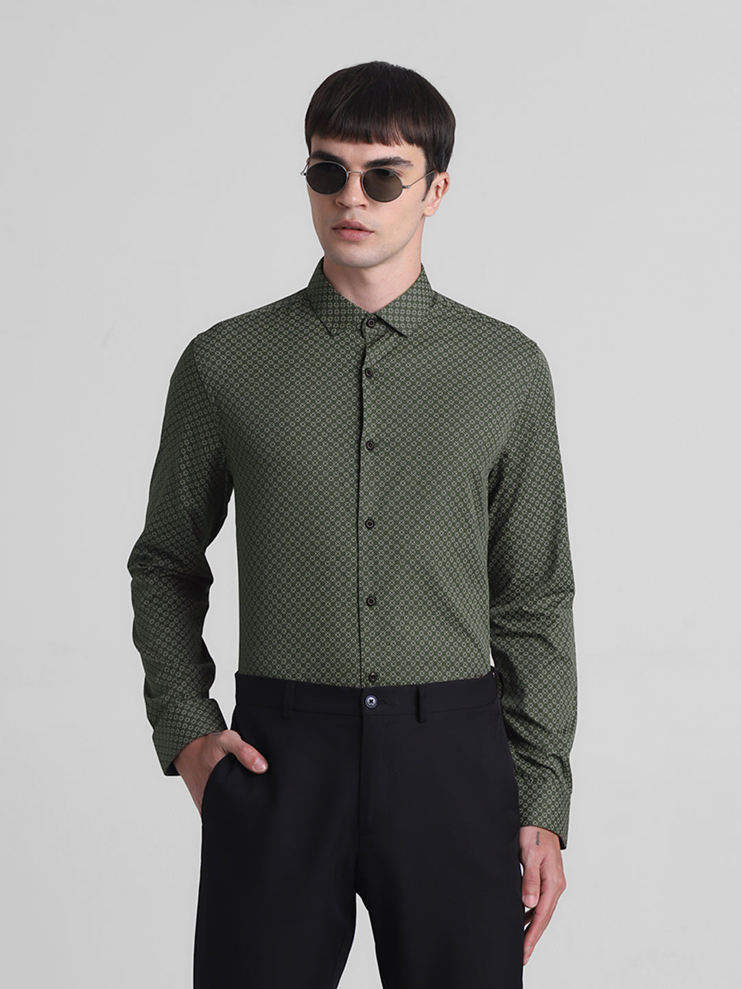 Green Printed Full Sleeves Shirt