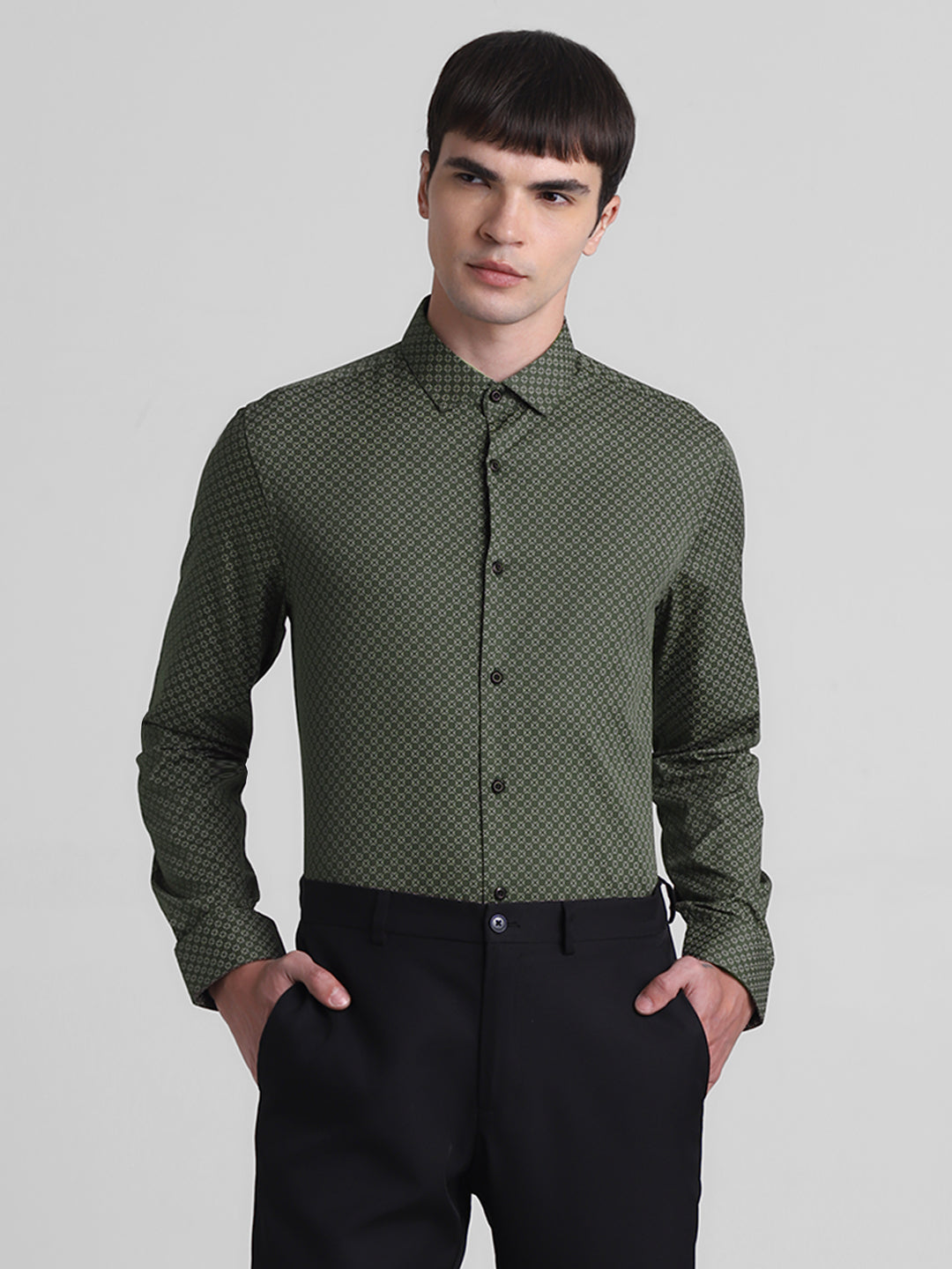 Green Printed Full Sleeves Shirt