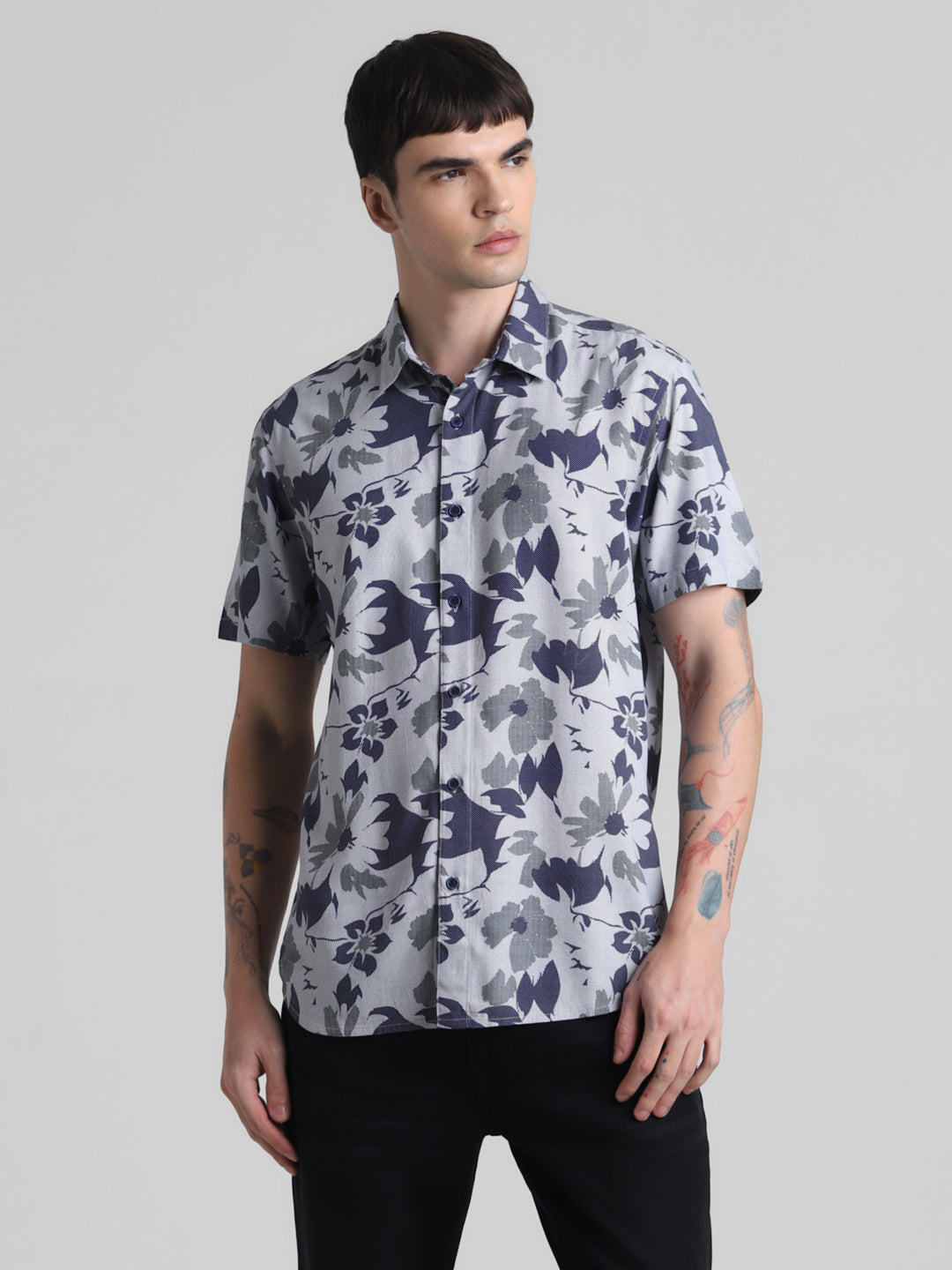 Blue Floral Short Sleeve Shirt