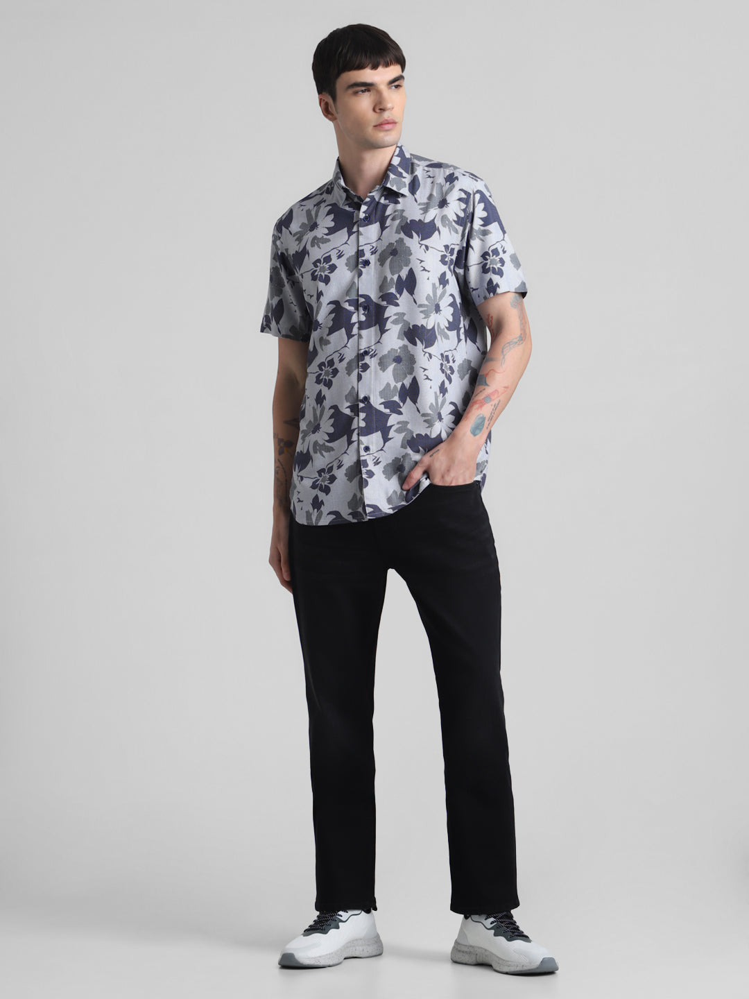 Blue Floral Short Sleeve Shirt