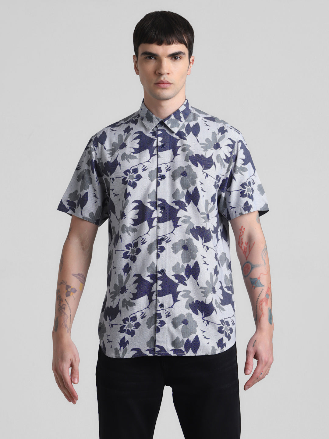 Blue Floral Short Sleeve Shirt