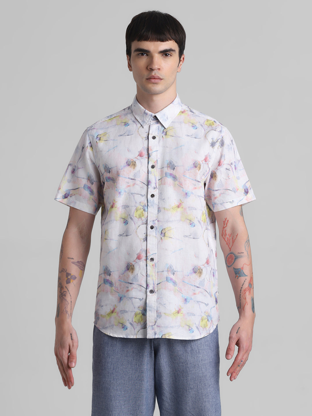 Watercolour Print Short Sleeve Shirt