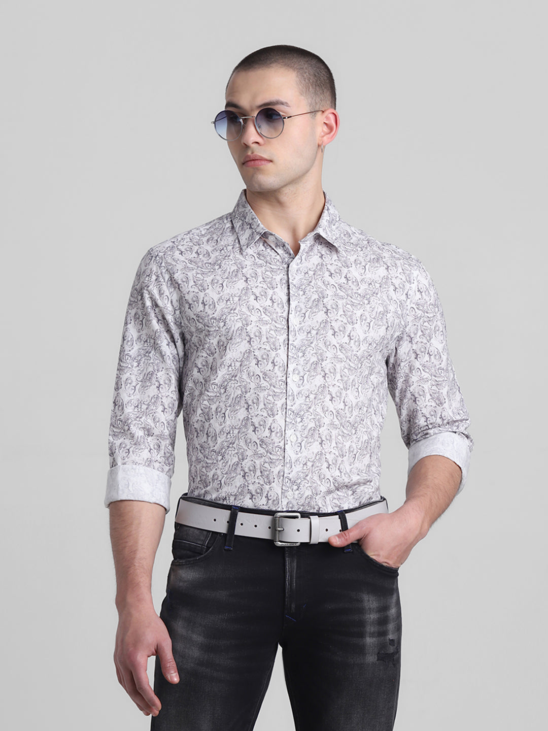 Grey Paisley Print Shirt