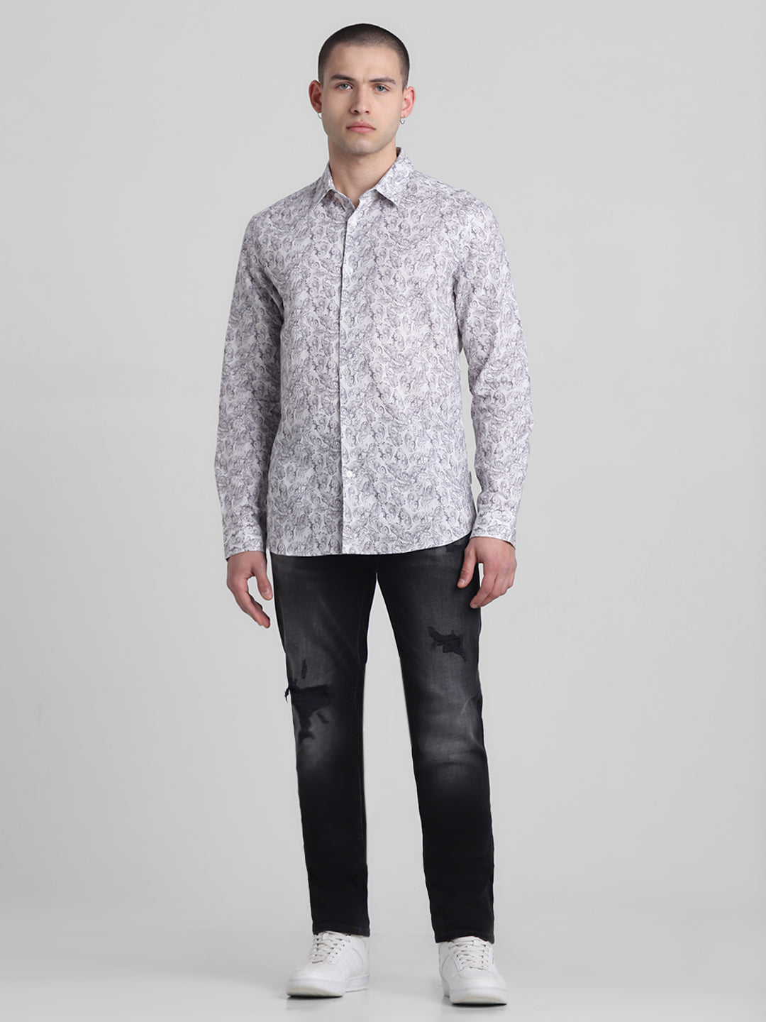 Grey Paisley Print Shirt