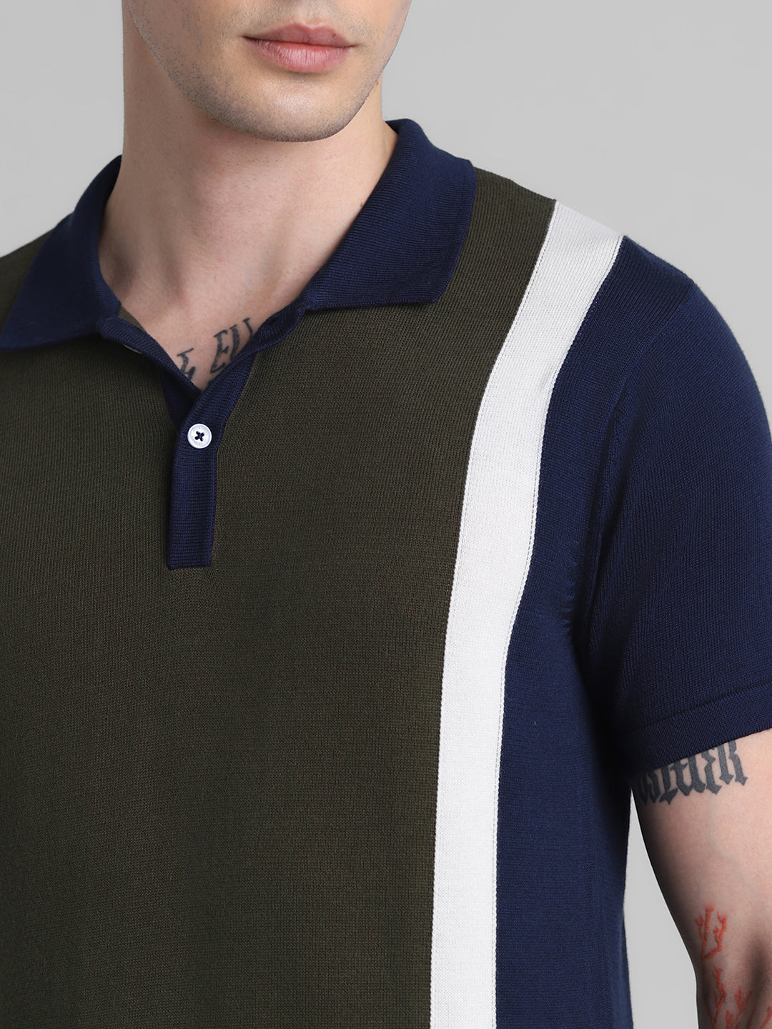 Green Colourblocked Knit Polo