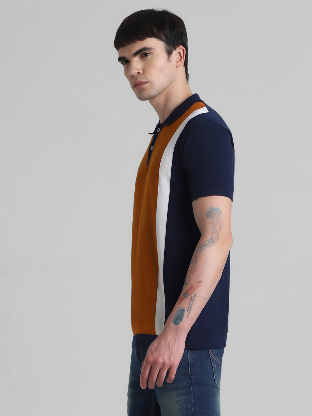 Brown Colourblocked Knit Polo
