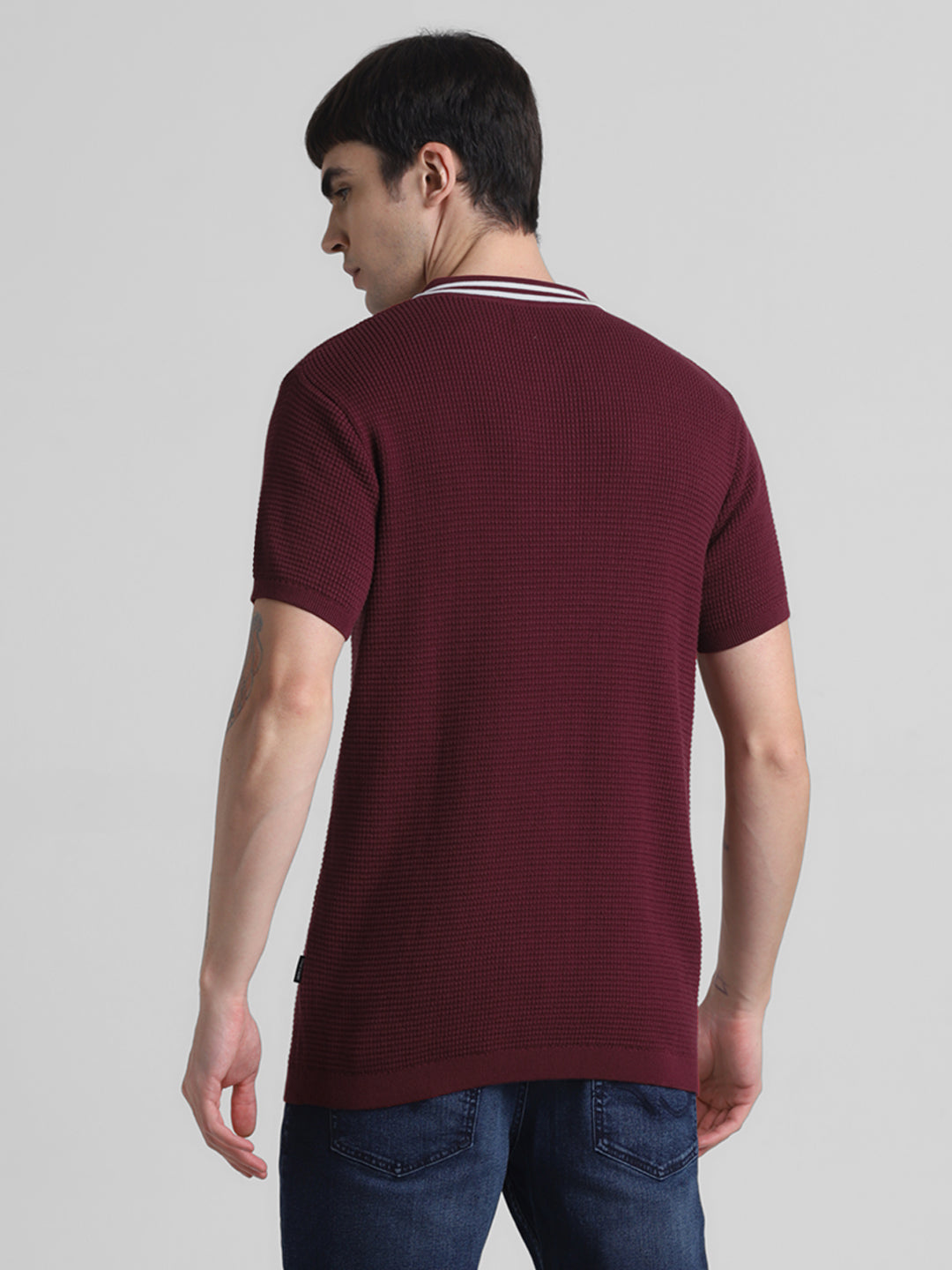 Dark Red Cotton Flat Knit Polo