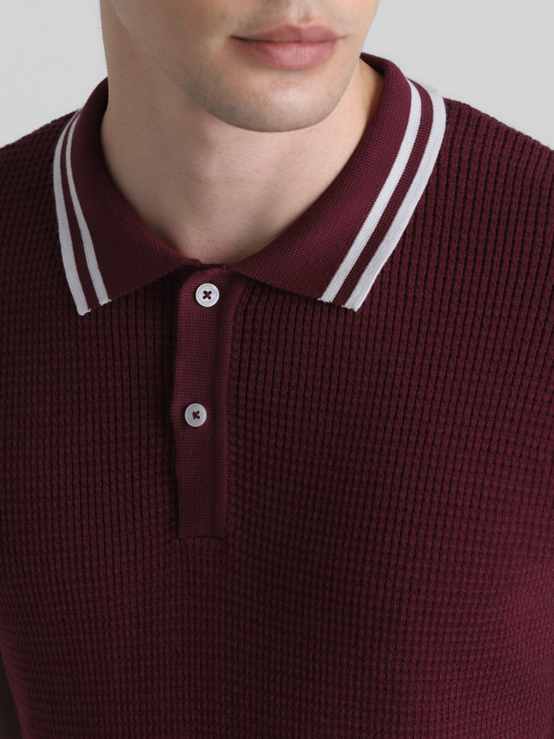 Dark Red Cotton Flat Knit Polo