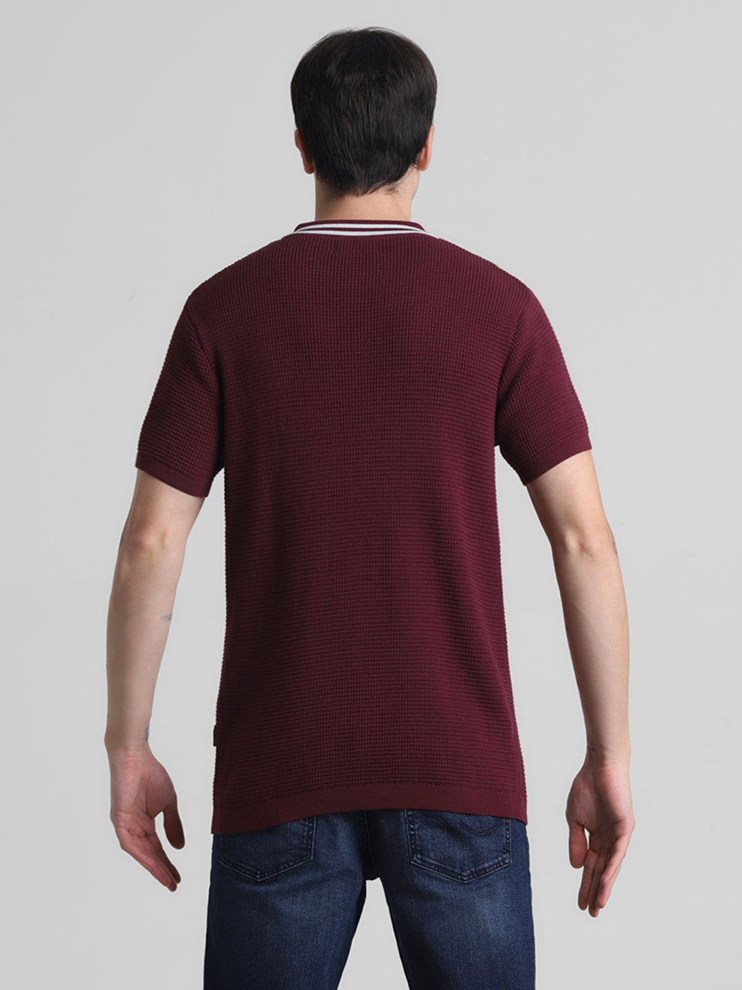 Dark Red Cotton Flat Knit Polo