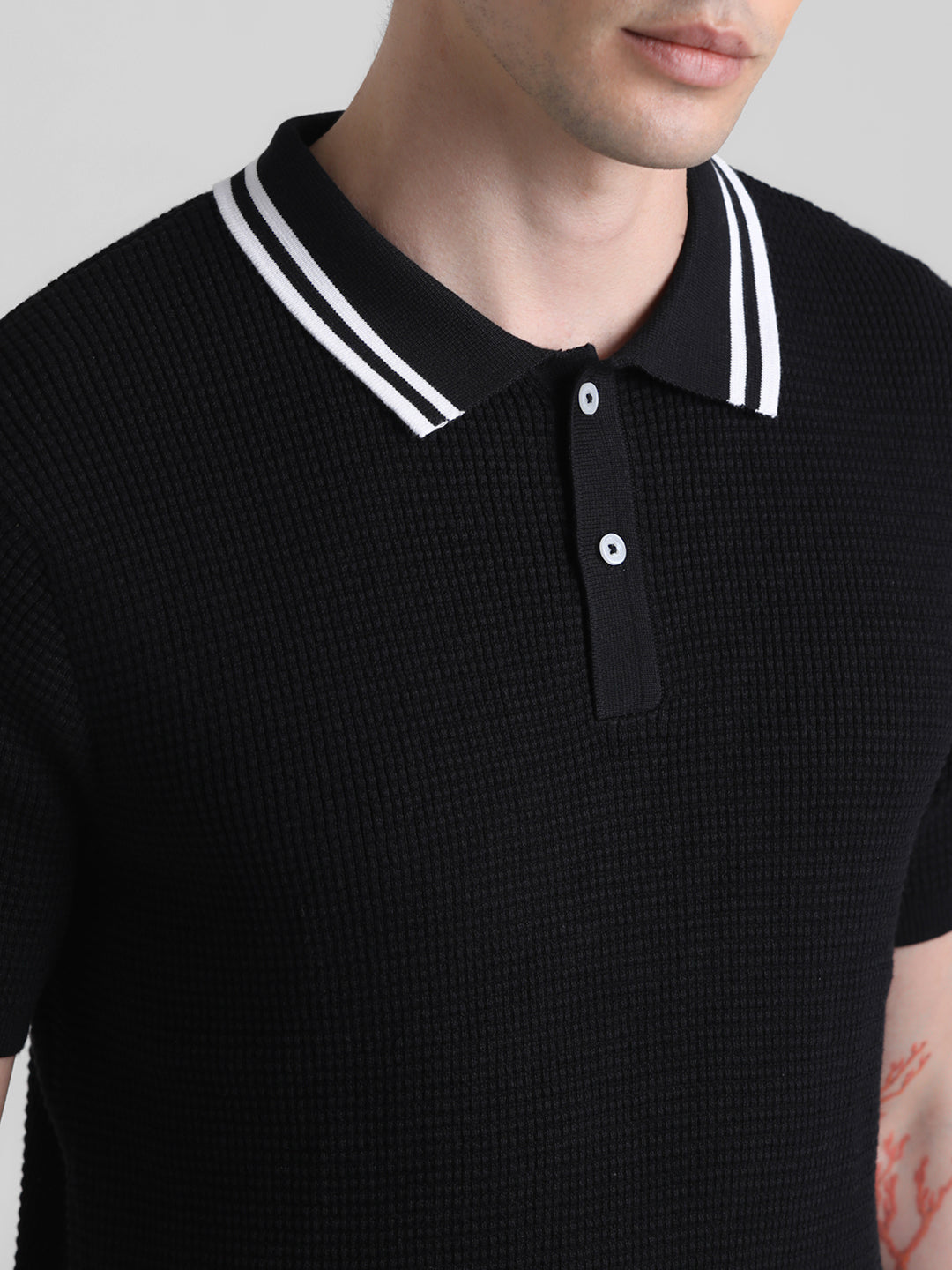Black Contrast Tipping Knit Polo