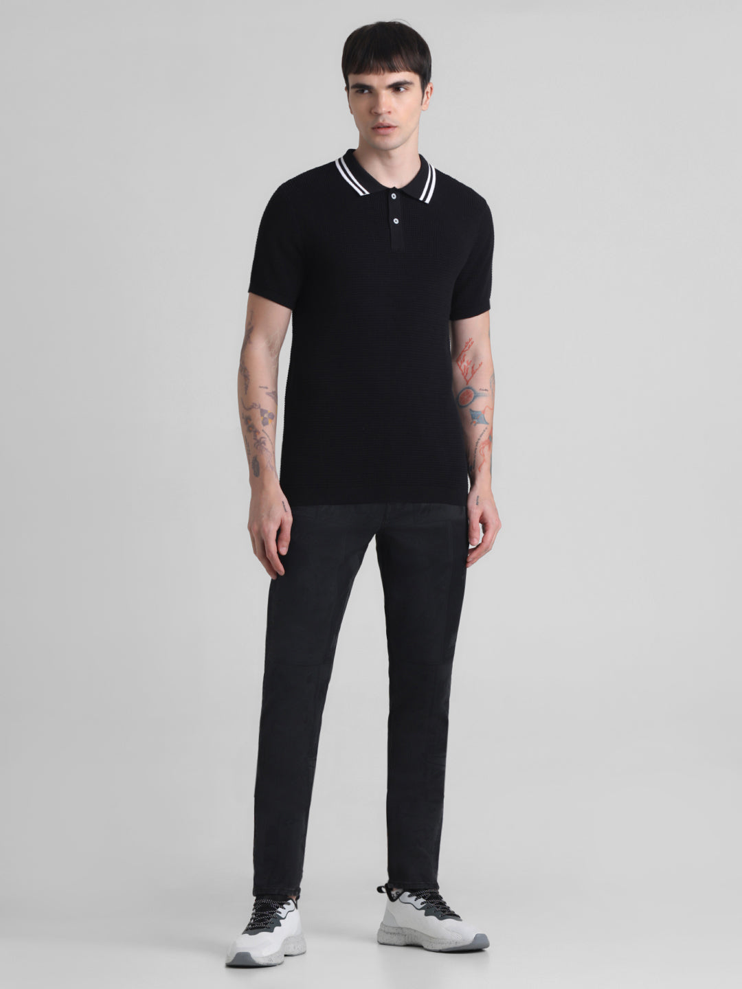 Black Contrast Tipping Knit Polo