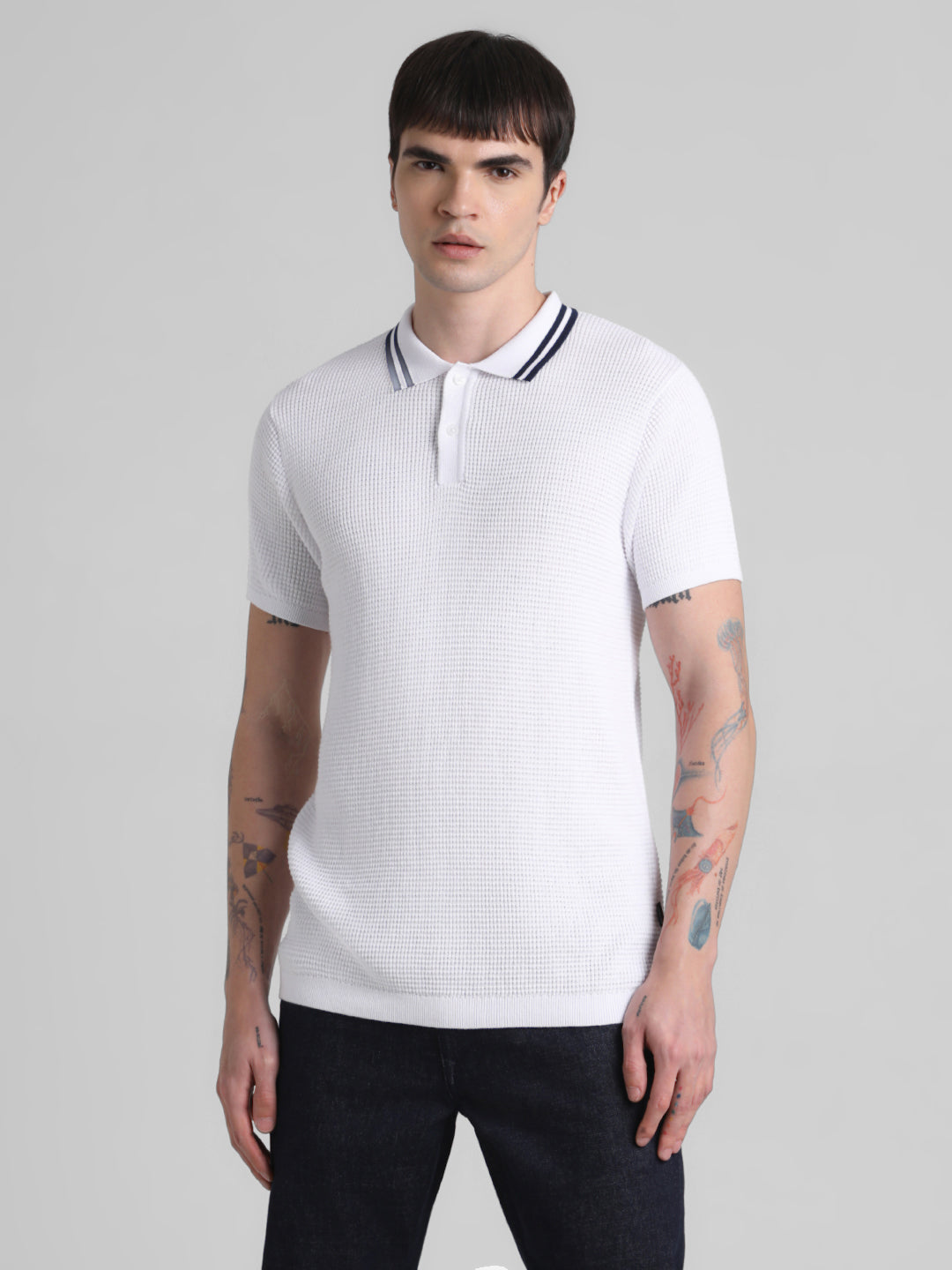 White Contrast Tipping Knit Polo