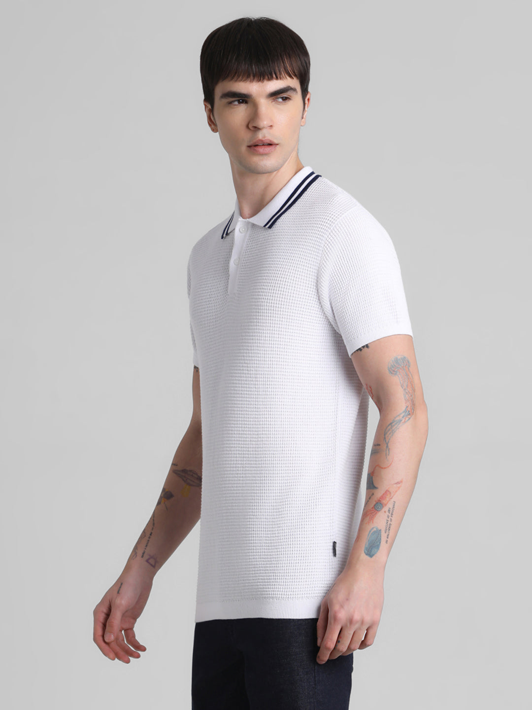 White Contrast Tipping Knit Polo