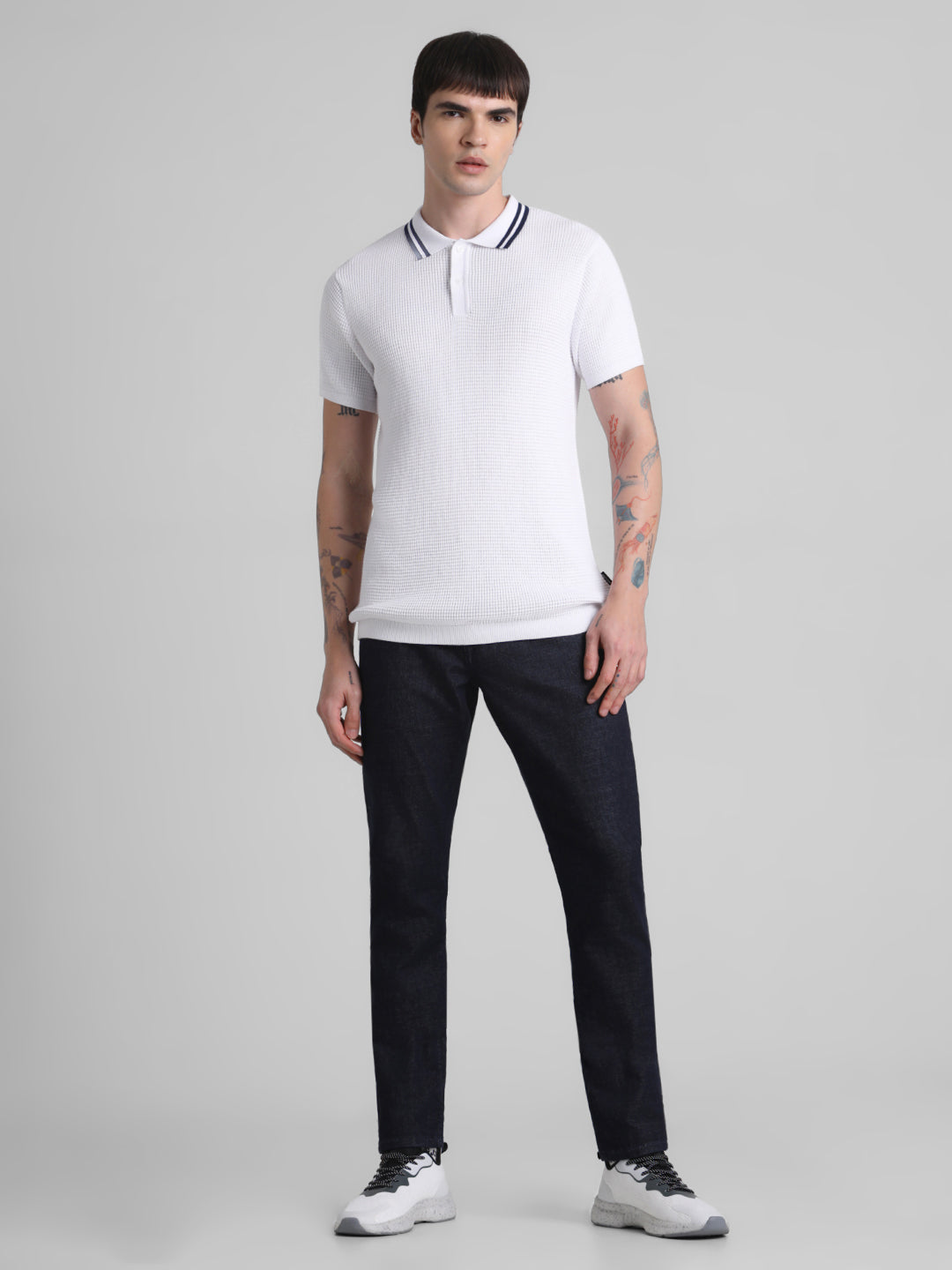 White Contrast Tipping Knit Polo
