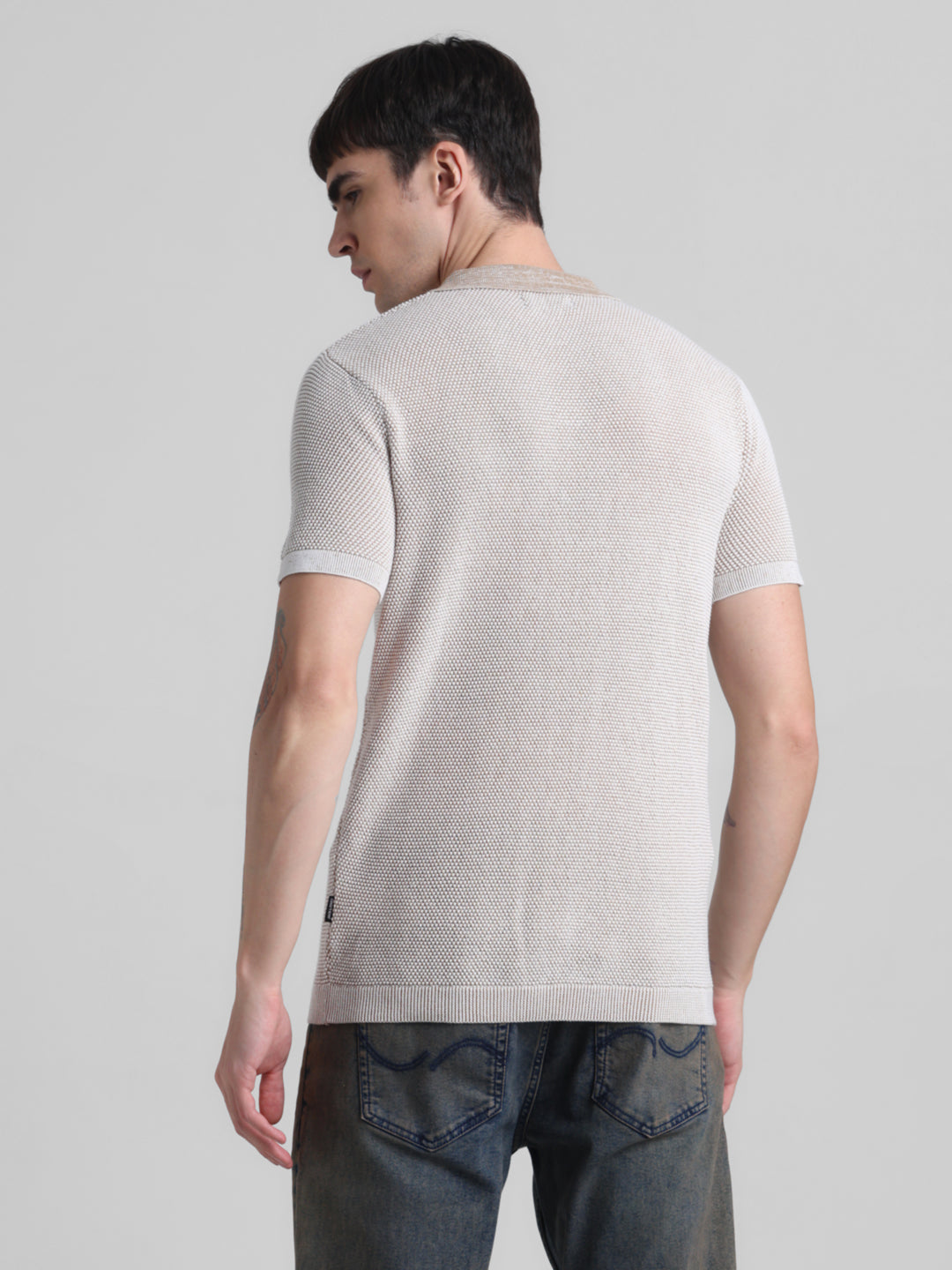 Beige Flat Knit Cotton Polo