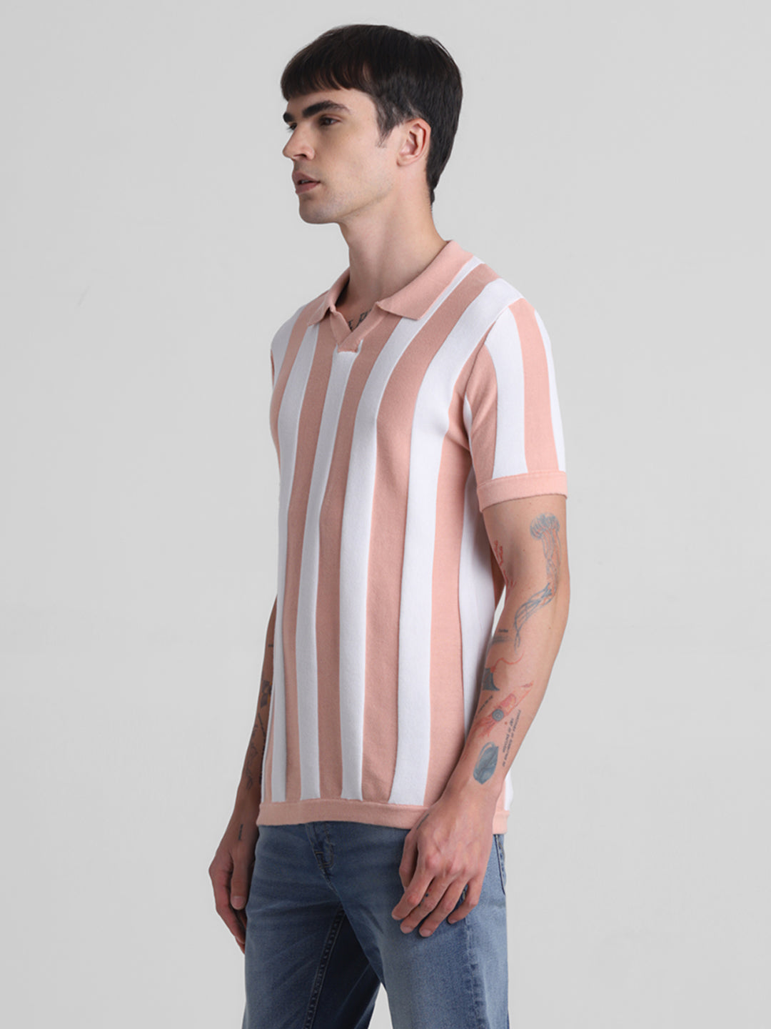 Colourblocked Striped Flat Knit Polo