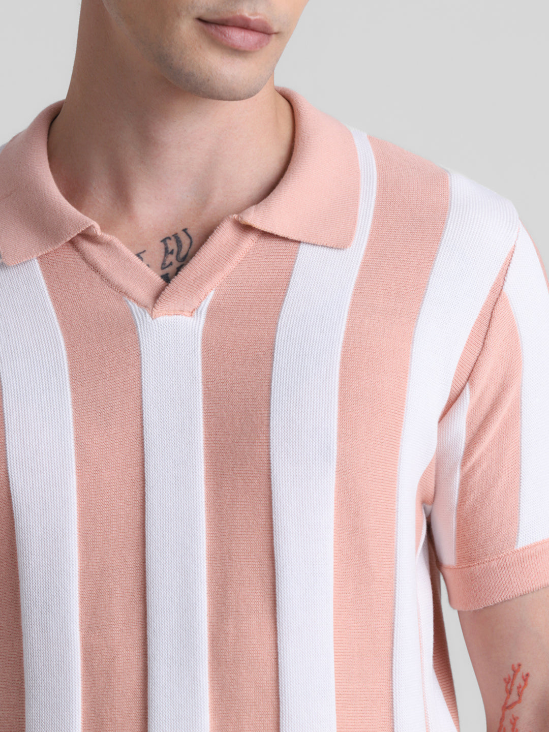 Colourblocked Striped Flat Knit Polo