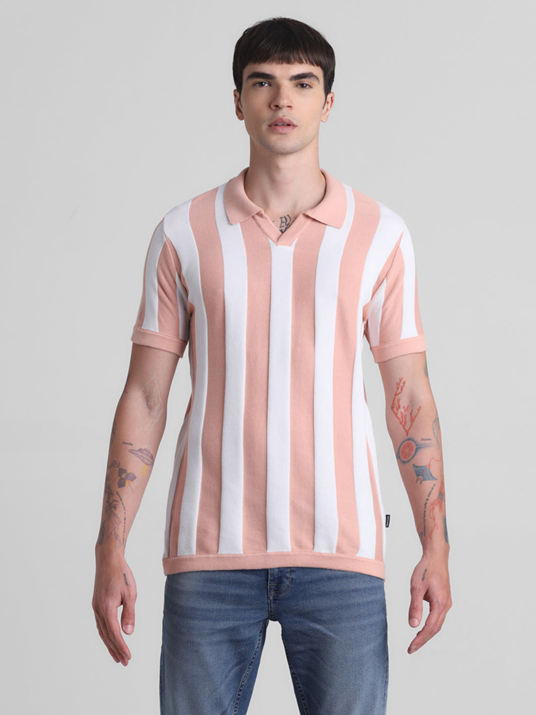 Colourblocked Striped Flat Knit Polo