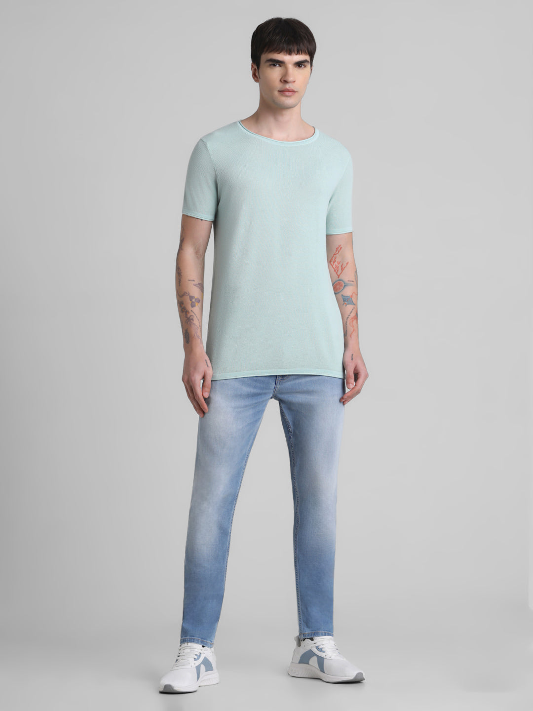 Cotton Flat Knit Pullover - Light Green