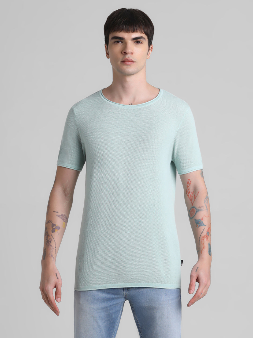 Cotton Flat Knit Pullover - Light Green