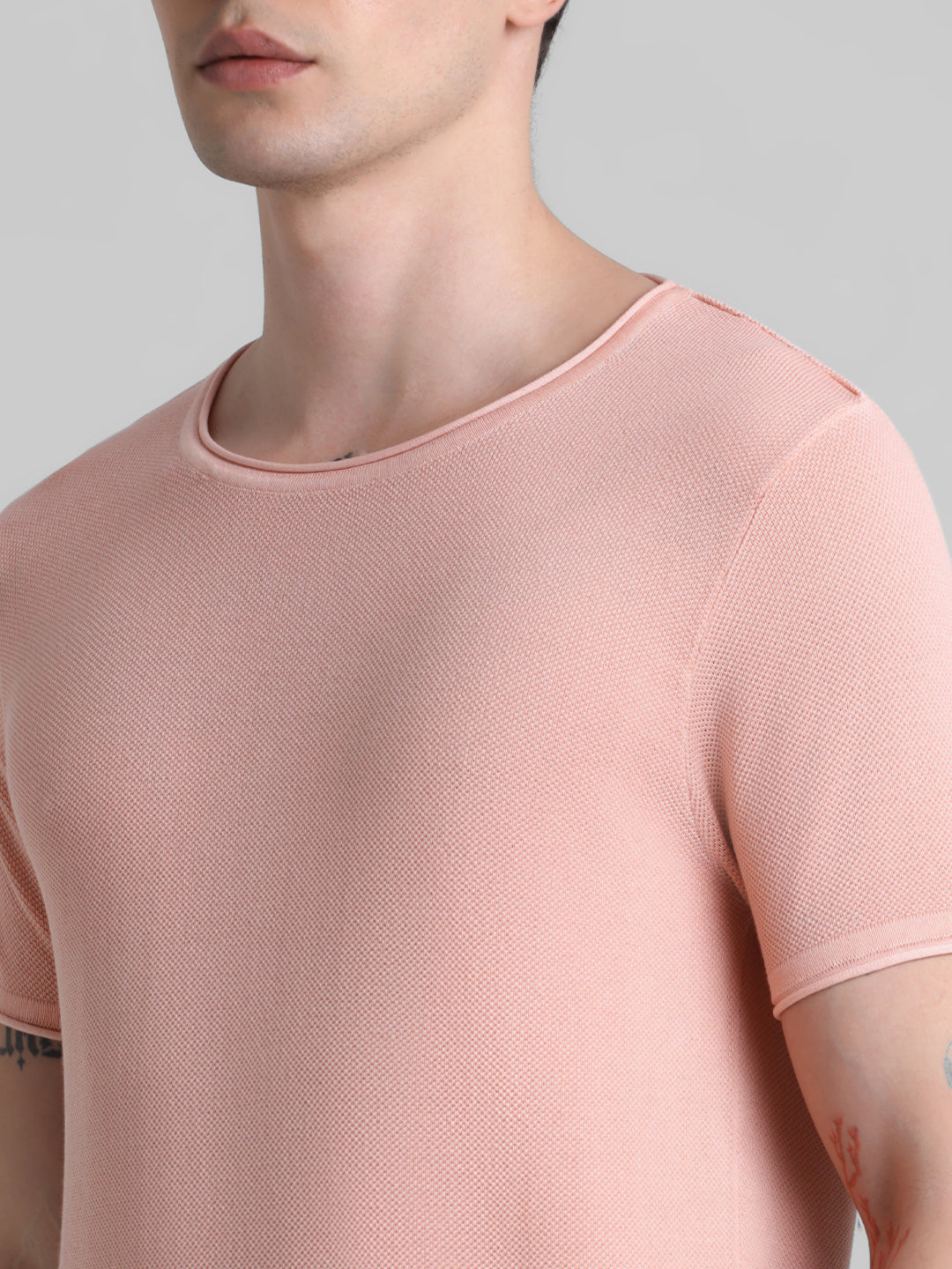 Cotton Flat Knit Pullover - Peach