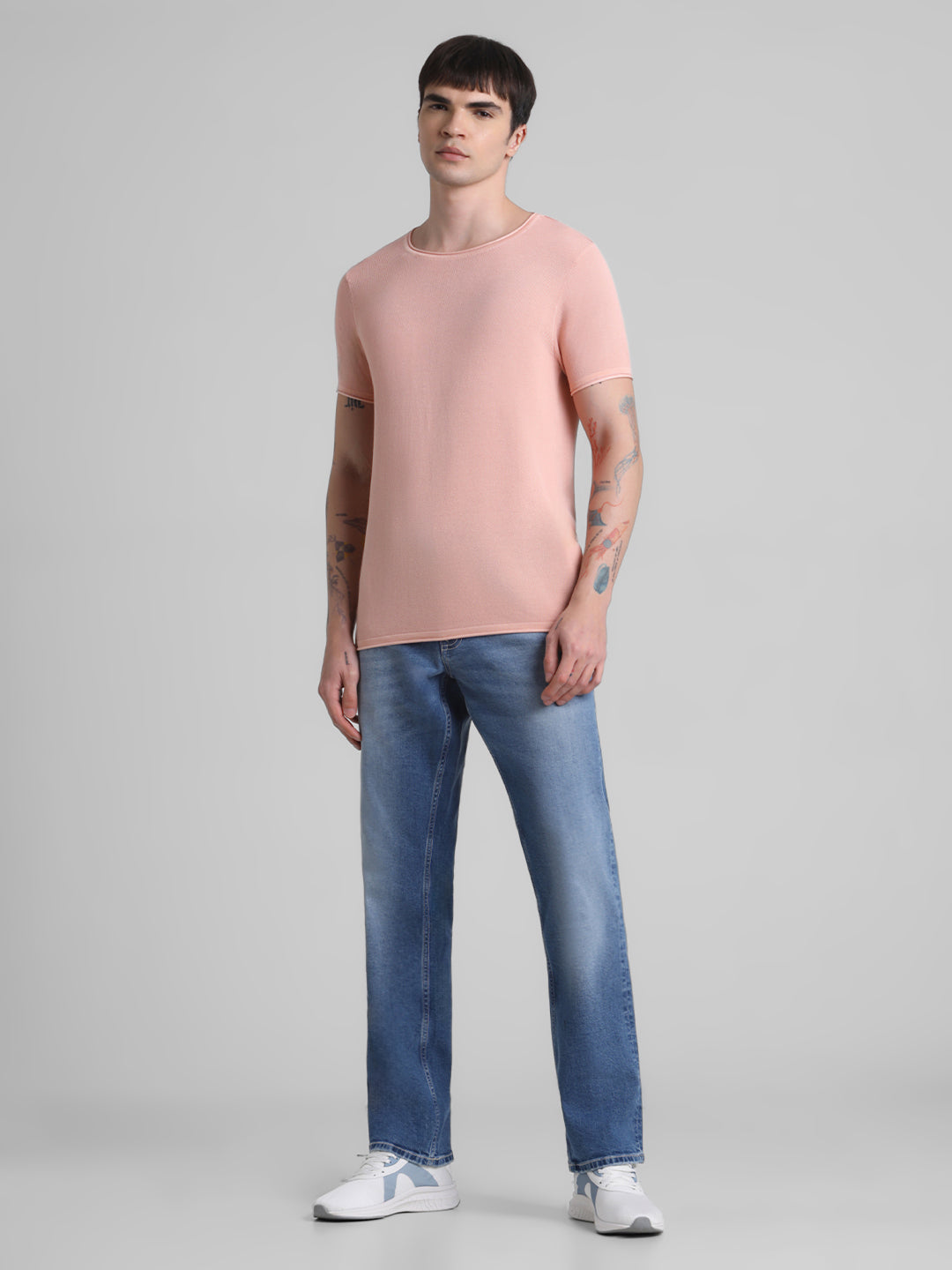Cotton Flat Knit Pullover - Peach