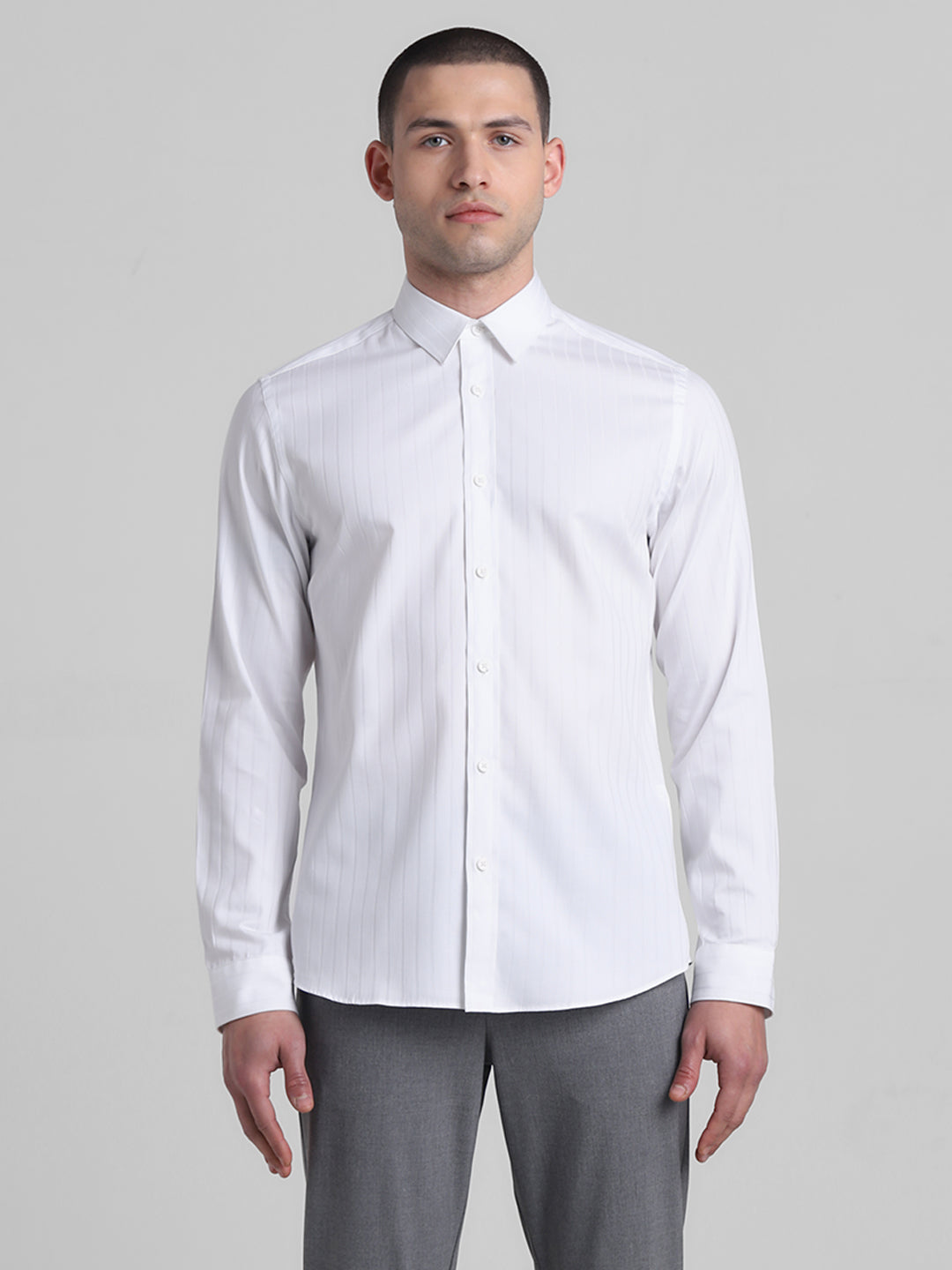 White Dobby Striped Shirt
