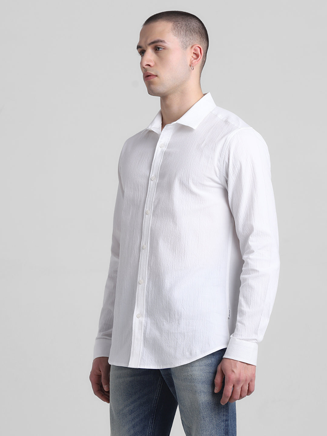 White Textured Cotton Shirt