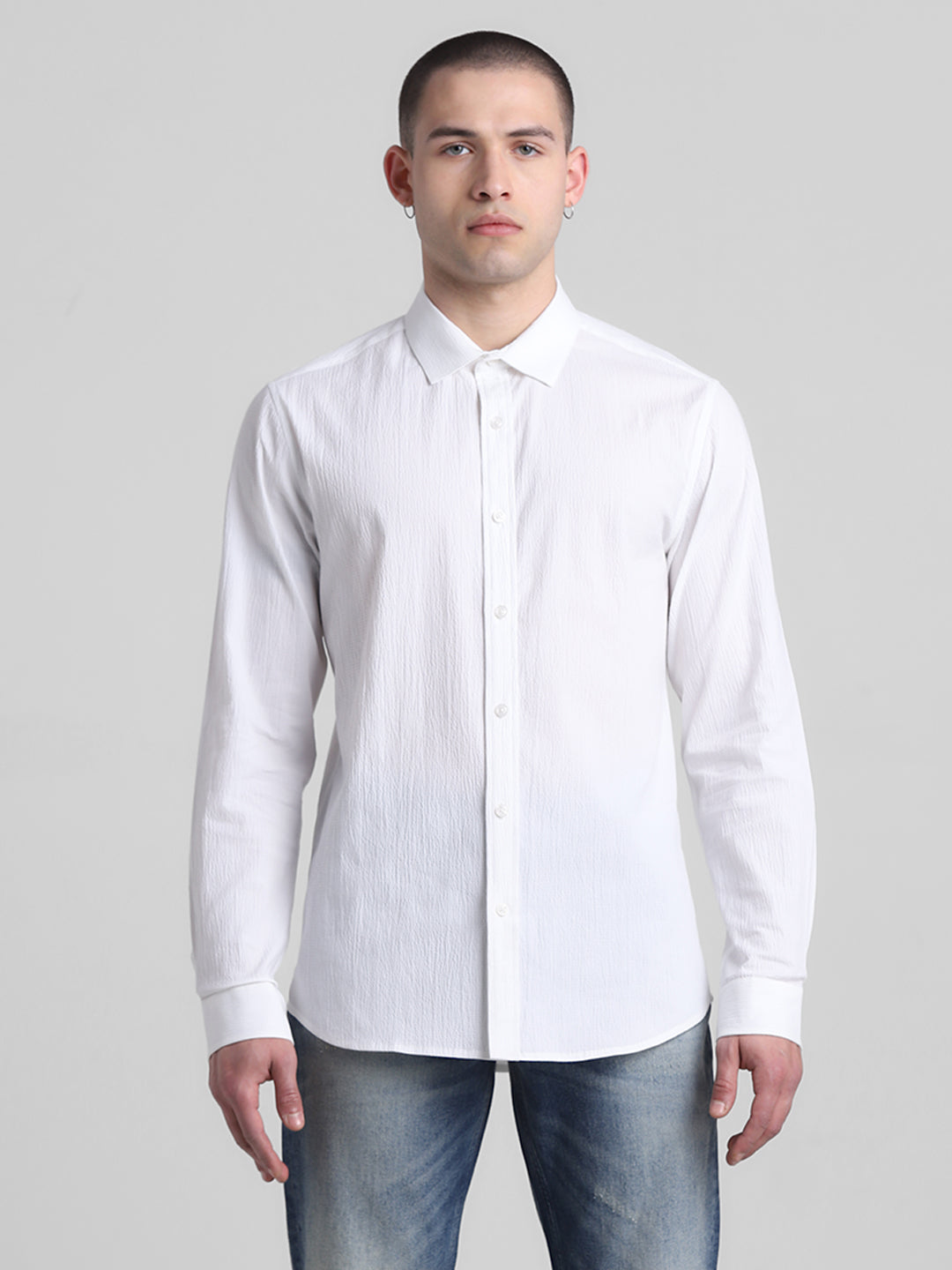 White Textured Cotton Shirt