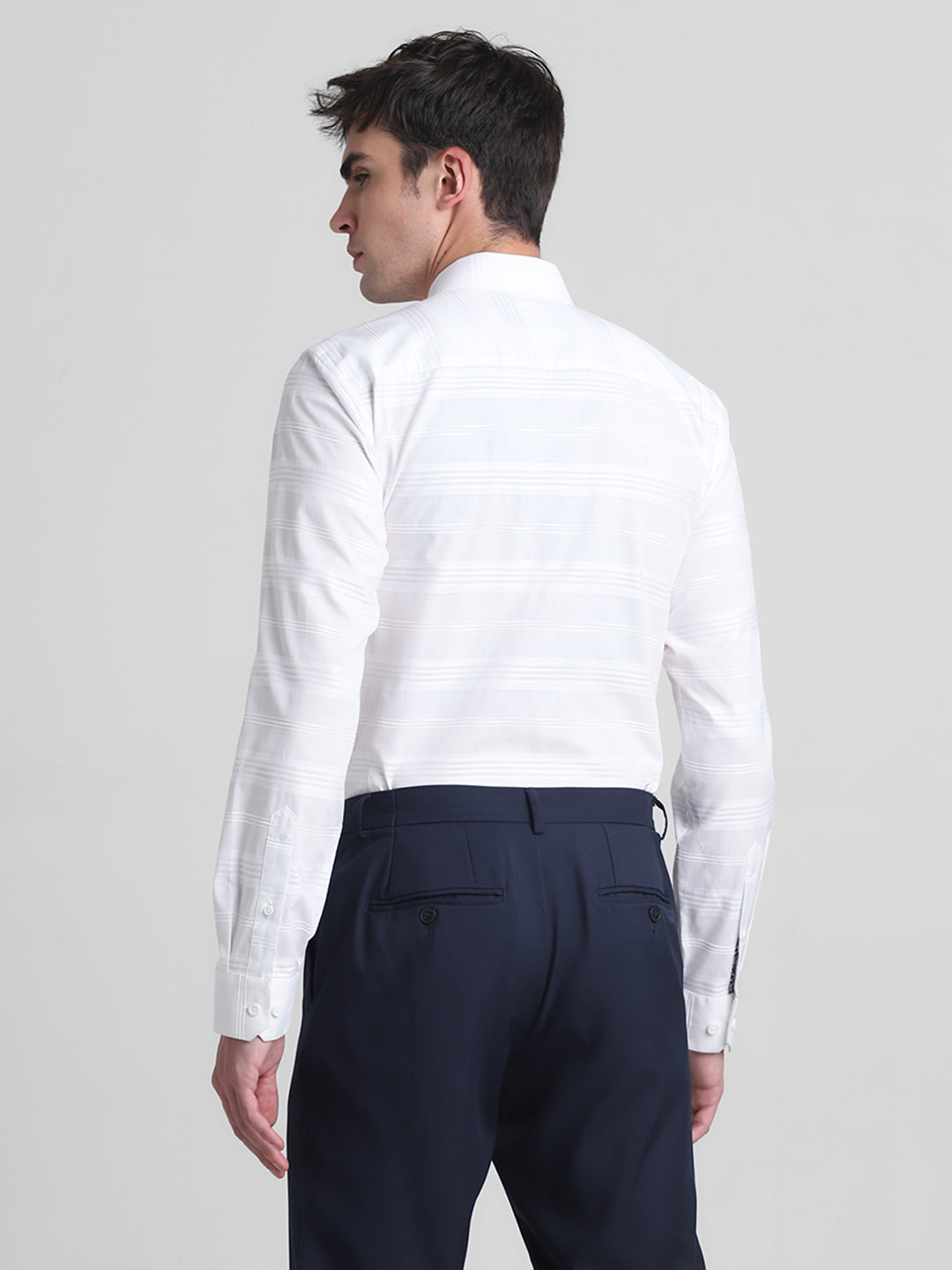White Dobby Striped Cotton Shirt