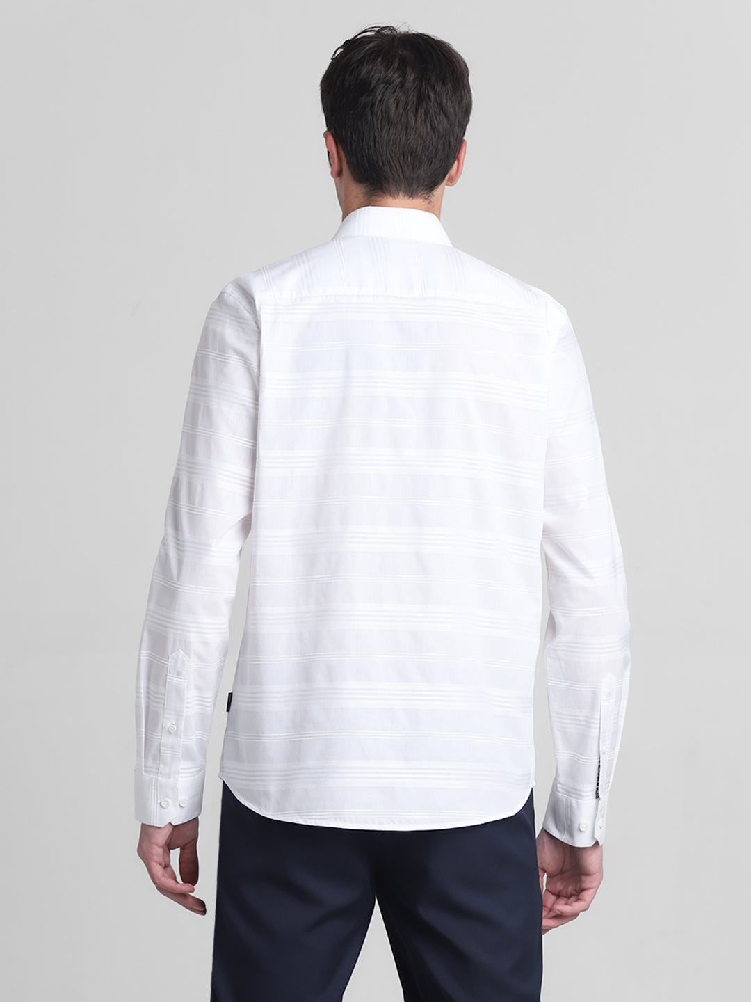 White Dobby Striped Cotton Shirt