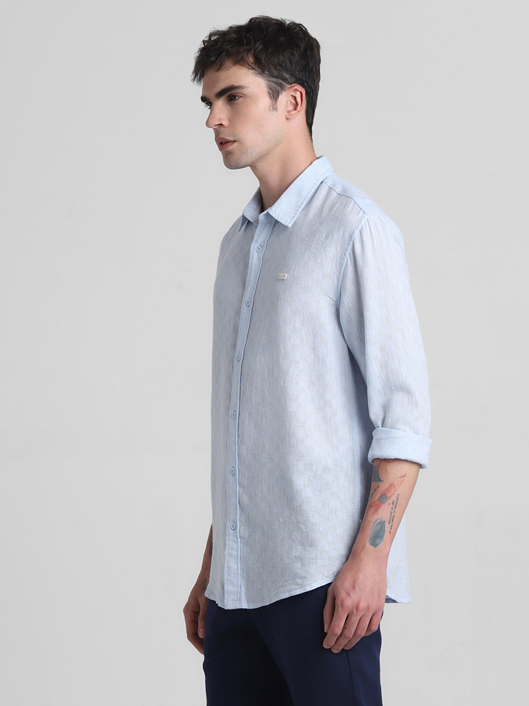 Light Blue Linen Blend Dobby Shirt